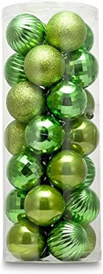 Small Size 28ct shatterproof Christmas Ball Ornaments in 4 Classic finishes for Christmas Tree Decoration (Lime Green, 1.57“ Mini Size)