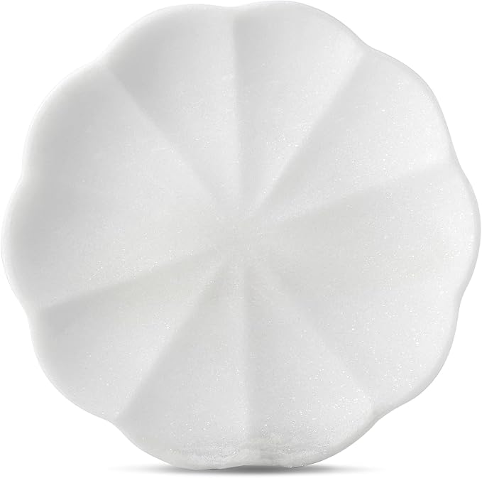 Koville Marble Tray, 8" Round Marble Vanity Tray for Jewelry Trinket Perfume, Natural Stone Tray for Bathroom Kitchen Dresser Countertop, Scalloped Decorative Tray for Home Table Decor(White)