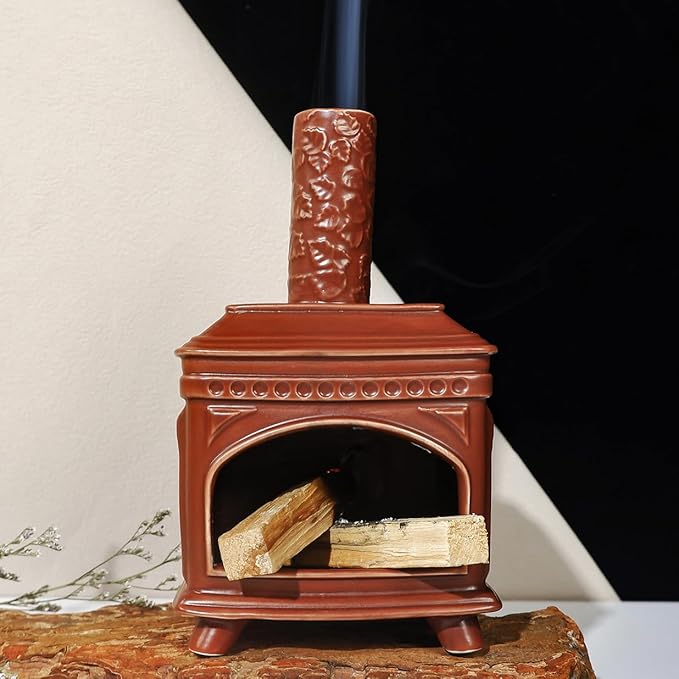 Palo Santo Burner Holder-Ceramic Mini Chiminea, Incense Chimney-Style Burning Smudge Bowl for Sage, Incense Cones, Incense-Stick Fits Small Candle-Ideal for Home Altar, Zen/Meditation