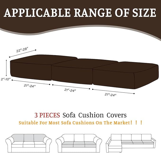 Sectional Couch Covers for Sofa Cushion L Shaped Couch Cover Washable Soft Couch Cushion Covers Stretch Sofa Slipcovers(3-Piece for Sofa Seat or Backrest, Brown)