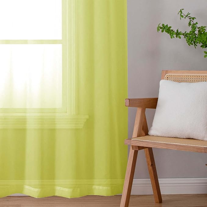 Lecloud Lemon Sheer Curtains 84 Inches Long 2 Panels, Solid Voile Light Filtering Airy Home Decor Living Room Curtains for Bedroom, Dual Rod Pockets Transparent Drapes, Each Panel 42" W x 84" L