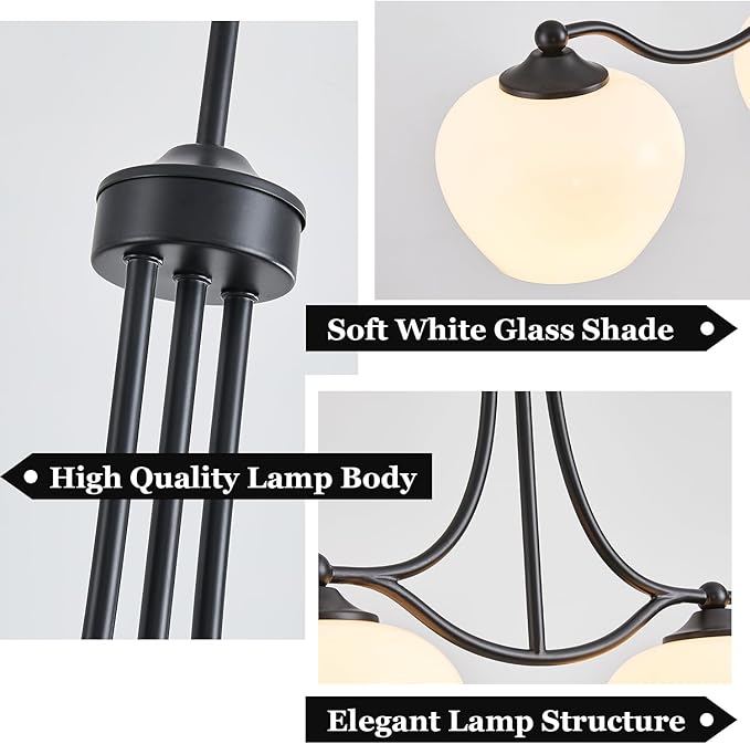 4 Lights 22.4" Kitchen Island Lighting Matte Black Dining Room Light Fixture Adjustable Rods Farmhouse Chandelier Pendant Lighting with Opal Glass Lampshade for Kitchen Over Table Living Room Entry