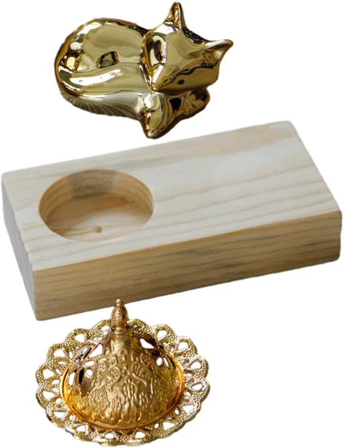 TEHAUX Minimalist Creative Wood and Metal Incense Burner Arabic Style Indoor Incense Holder and Stand for Aromatherapy Yoga Meditation Spa Home and Office Decoration