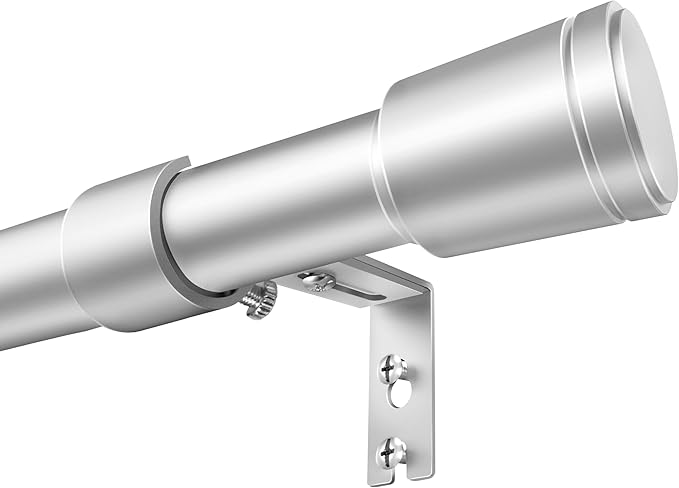 1” Diameter Silver Curtain Rods for Windows, 1 Pack 30-90 Inch Heavy Duty Window Rods, Long Adjustable Curtain Rod, Fits Most Standard Windows, Suitable for Bedroom, Living Room, Farmhouse