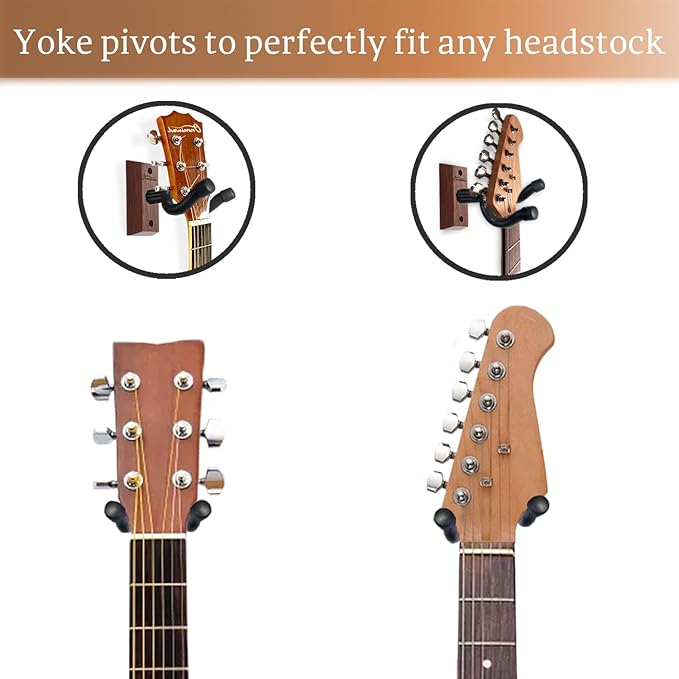 Guitar Wall Mount 2 Pack, Carbonized Red Hardwood Guitar Hanger, U-Shaped Guitar Wall Hanger Mount, Guitar Holder Wall Hook for Acoustic, Electric Guitar, Banjo, Bass, Gift for Men Boy