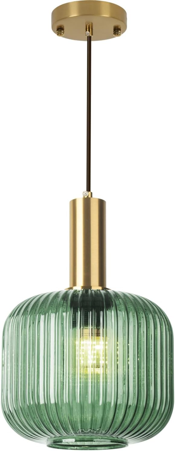 Mint Green Pendant Light 1-Light Hand Blown Glass Pendant Lamps Gold Adjustable Hanging Light Fixtures Vintage Style Small Chandelier for Kitchen Island Bedroom Dining Room
