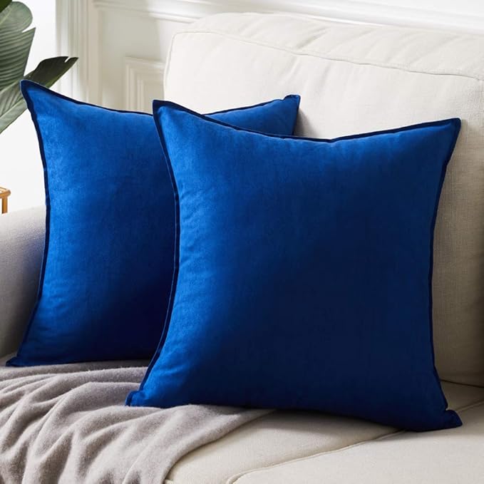 Fancy Homi 2 Packs Premium Faux Suede Decorative Throw Pillow Covers, Super Soft Square Pillow Case,Solid Cushion Cover for Couch/Sofa/Bedroom (24" x 24", Set of 2, Blue)