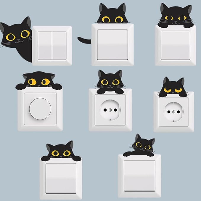 Black Cat Wall Decals Stickers – Peekaboo Cats Art for Kids Room, Nursery, Bedroom, Living Room, Laptop, Fridge, DIY Removable Vinyl Wall Decorations