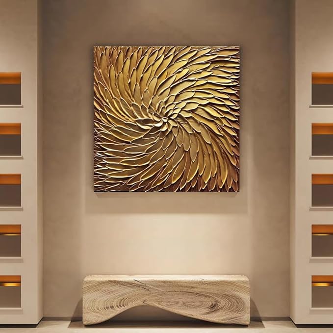 YaSheng Art -30x30inch Large Abstract Art Oil Paintings on Canvas metal golden Gradient color Abstract Artwork Modern Home Decor Canvas Wall Art Ready to Hang for Living Room Bedroom