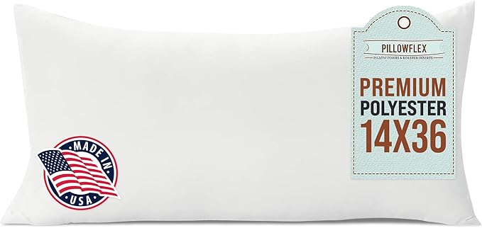 Pillowflex Premium Polyester Throw Pillow Insert - 14x36 - Ultra Soft Large Rectangle Throw Pillow, Couch Sham, Lumbar, Back, Sofa - Machine Washable - Decorative Accent Form - 1 Soft Pillow