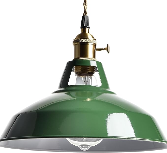 YUBOLE Modern Green Plug-in Pendant Light,Macarons Kitchen Hanging Swag Lighting, Metal Barn Shade with On-Off Switch Plug Cord Light for Bedroom Foyer Dining Bar