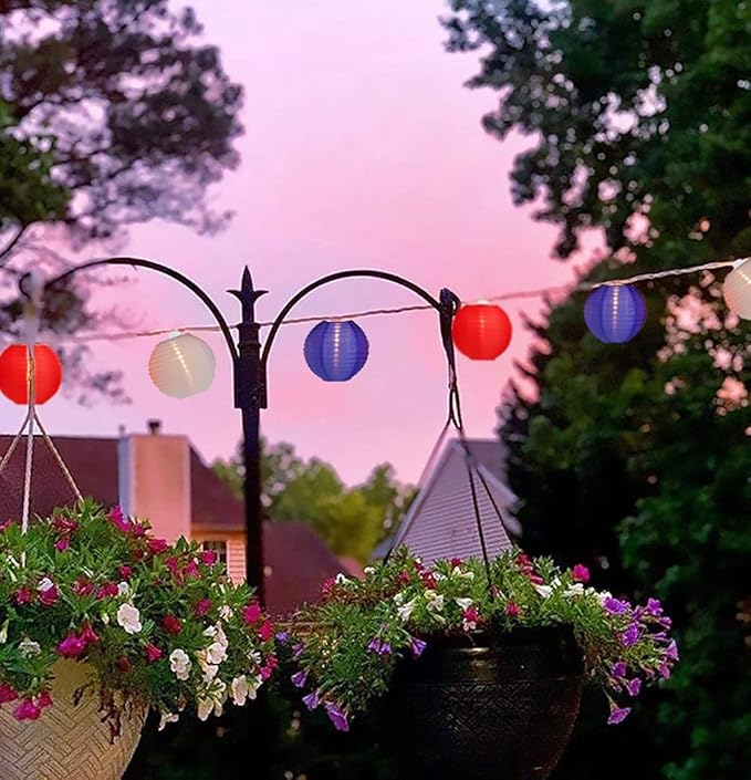 8.5Ft Red White Blue Lantern String Lights, 4th of July Decor Lights with 10 Red White Blue Lanterns Light Connectable Patriotic Outdoor Lanterns Light for Independence Day President Memorial Day
