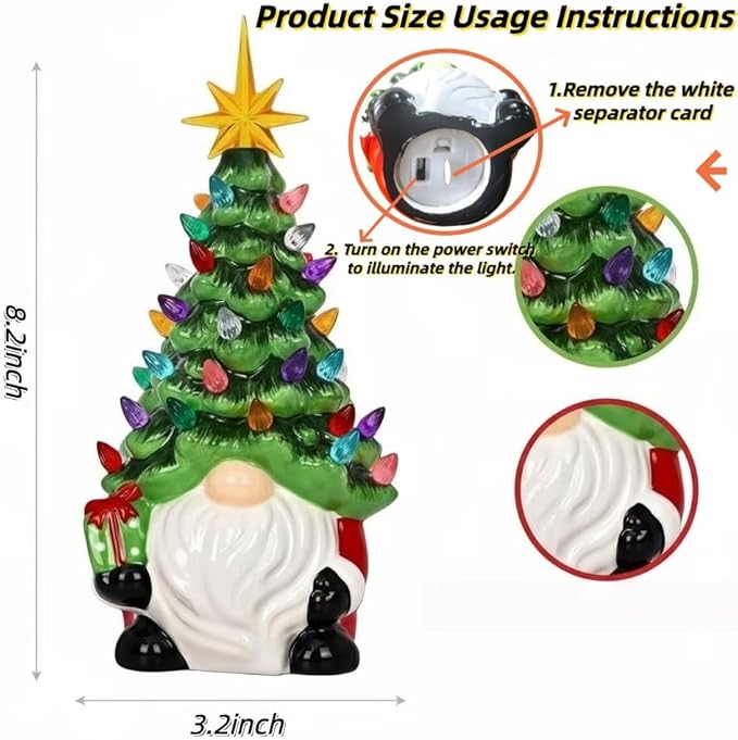 Glowing Gnome Christmas Decorations - Mini Ceramic Christmas Tree 31 Multicolored Lighted - Small Pre-Assembled Lights Perfect for Table, Windowsill Living Room Fireplace Office Holiday Decor