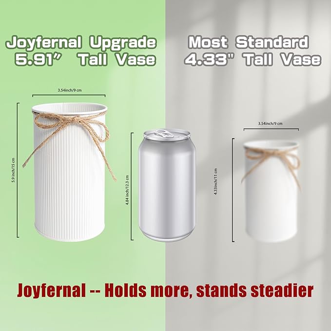 6" High Farmhouse Vases for Centerpiece, Rustic Mason Jars with Twine Bow for Flowers, Vintage Galvanized Metal Vase Tin Bucket for Wedding Home Decor (White, 12Pcs)