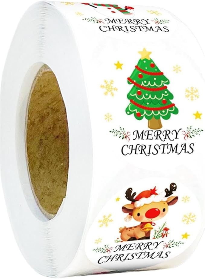 Christmas Sticker Roll - 500 Pieces 2.5x2.5cm Water Resistant Holiday Stickers, Easy Peel and Stick Decals | Handicrafts Envelopes Cards Bread Bags Wall Decor DIY Party Greetings Kids Adults