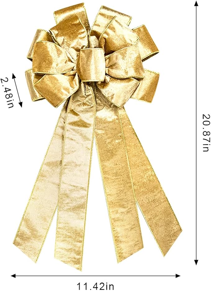 On-Airstore Large Christmas Wreath Bows, Christmas Brown Gold Glitter Ribbon Bows for Wreaths, Large Tree Topper Bows for Christmas Home Garden Indoor Outdoor Party Decoration Wreath Ornament Supplies