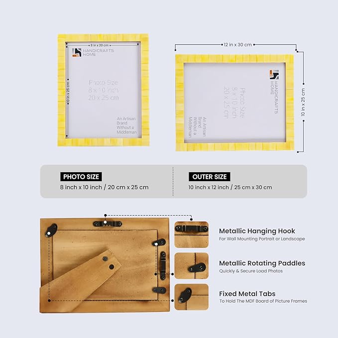 Handicrafts Home Yellow 8x10 Picture Frame for Modern Minimalist Home Decor, Wedding Gift, Farmhouse Wall Decor, Boho Shelf Styling, Vintage Bone inlay Frames for Aesthetic & Living Room Picture Frame