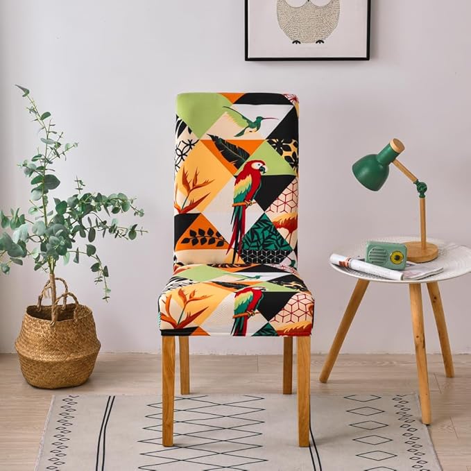 Senllori Dining Room Chair Covers Set of 6,Printed Pattern Parsons Chair Slipcovers Removable Washable Kitchen Seat Dining Chairs Protector Cover for Home or Party