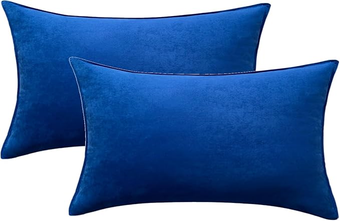 Fancy Homi 2 Packs Royal Blue Long Lumbar Decorative Throw Pillow Covers 14x24 Inch for Living Room Couch Bed Sofa, Modern Boho Home Decor, Soft Faux Suede Solid Rectangle Accent Cushion Case 35x60 cm