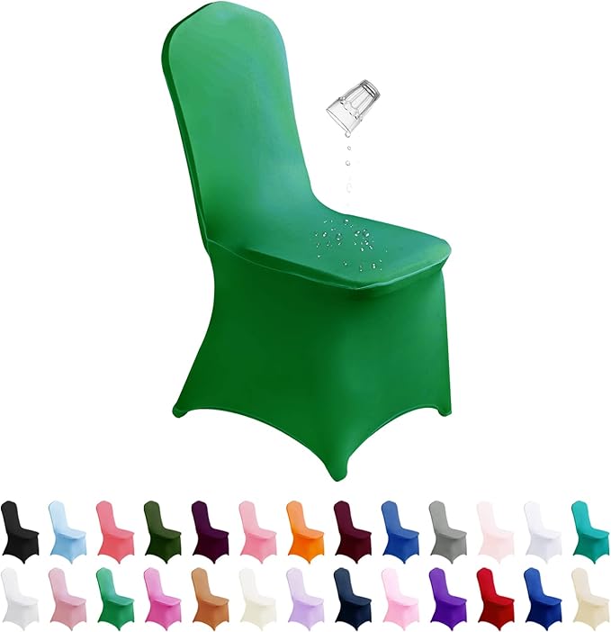 SuperO Waterproof Spandex Chair Cover 25PCS, Stretch Dining Chair Covers, Polyester Outdoor Chair Covers, Protector Stretch Chair Cover for Party Universal, Banquet, Wedding Event, Hotel(Emerald)