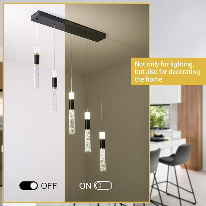 Pendant Light Fixtures, 5-Light Pendant Lights Kitchen Island,Modern Led Pendant Light Kitchen Island Lighting Dimmable with Remote