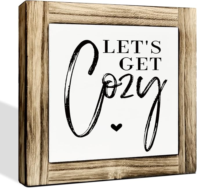 Inspirational Decor, Decorative Wooden Box Sign, Farmhouse Table Shelf Decoration, Front Door Decor Sign, Rustic Home Decors, Housewarming Decors, Let's Get Cozy Sign, 5.9×5.9 inches