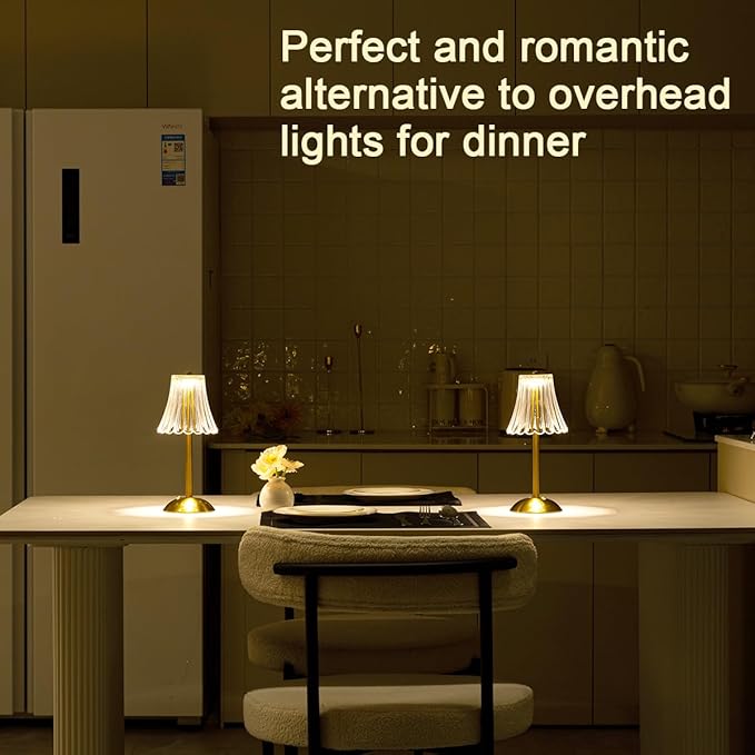 Cordless Table Lamps for Home,Table,Dining Room, Gold Rechargeable Lamps, USB Charge 12'' Tall LED Brass Portable Outdoor Indoor Table Lamp with Built-in Dimmer (Pack2 Gold Flower Lamp)