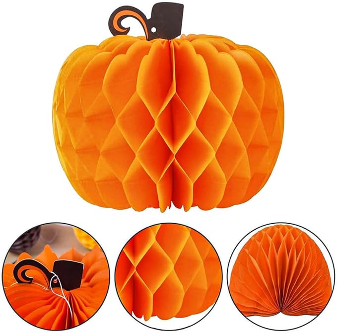HGJST 6 Pack Paper Pumpkin Honeycomb Pumpkin Centerpieces 3D Tissue Pumpkins 10.2 Inch Hanging Decoration for Halloween/Thanksgiving Fall Festival Party Supplies