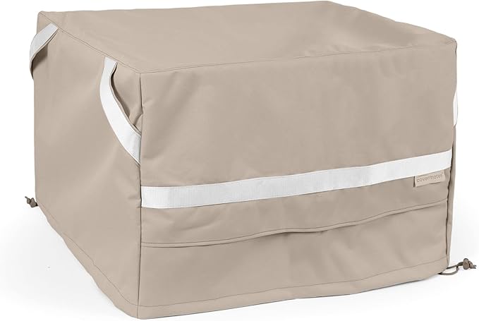 Covermates Prestige Square Ottoman Cover – Premium 900D Polyester, Waterproof, Drawcord Hem, Mesh Vents & Buckle Straps, Heavy-Duty Outdoor Patio Protection, 26W x 26D x 25H, Clay