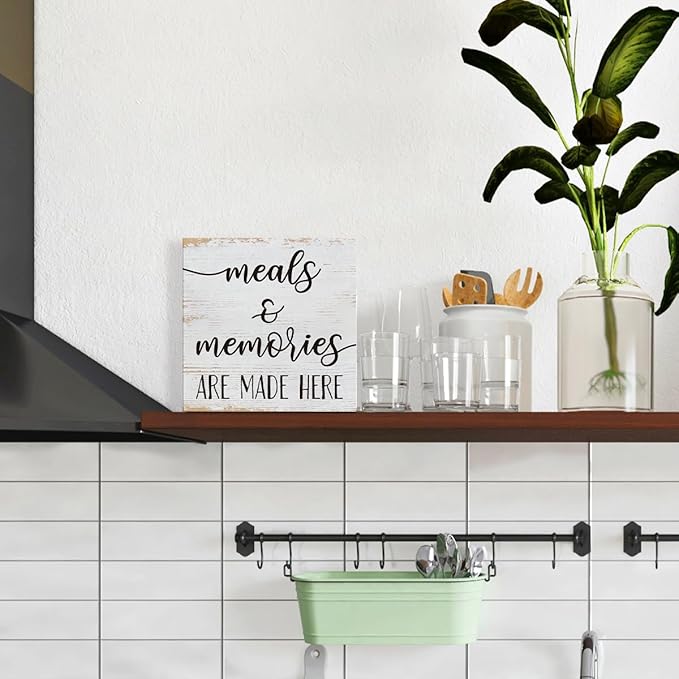 Kitchen Wood Sign, Meals and Memories are Made Here Sign, Decorative Signs and Plaques, White Wooden Box Signs, Warm Home Decor, Dining Room Decors, Desk Decor Art, Housewarming Gift