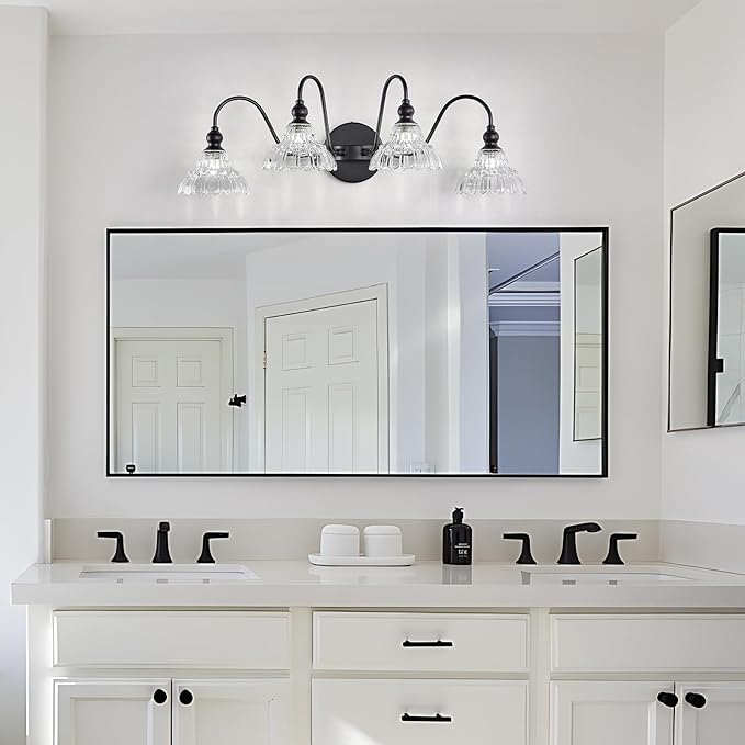 Black Vanity Light Fixtures, 4-Light Bathroom Light Fixtures Vintage Wall Sconces for Dining Room Bathroom Bedroom
