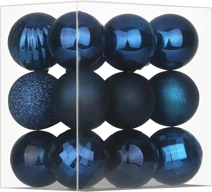 Navy Blue 1.6" Small Christmas Balls Christmas Tree Decoration Ornaments Shatterproof Hanging Balls for Birthday Halloween Holiday Wedding Decorations Set of 18pcs