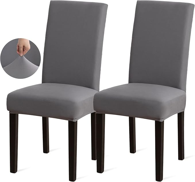 Sufdari Dining Chair Covers,Kitchen Chair Cover,Parsons Chair Slipcover,Spandex Chair Protectors for Dining Room Stretch Chairs Cover Set of 2 -Gray