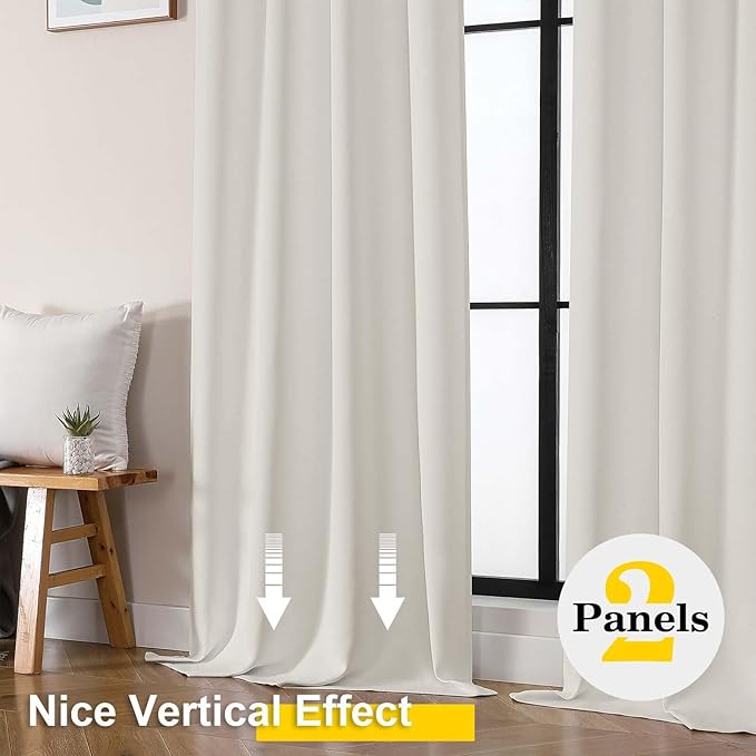 Natural Curtains for Bedroom Living Room 96 Inches Long 2 Panels Set, Soft Solid Light Filtering Thermal Insulated Window Treatments, Modern Rod Pocket Curtain, Natural, Each 40" Wx96 L