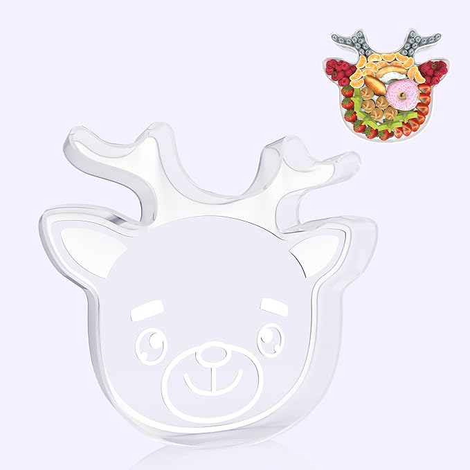 11" Christmas Elk Charcuterie Boards, Acrylic Reusable Serving Tray for Dessert Appetizer Display, Cute Reindeer Decorative Snack Platter for Xmas Party Table Decoration