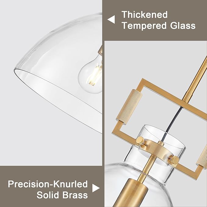 Mondern Large Gold Kitchen Island Pendant Light, 10 '' W 1-Light Glass and Brass Island Pendant Lights,Farmhouses Pendant Light, for Kitchen,Dining Room,Bathroom