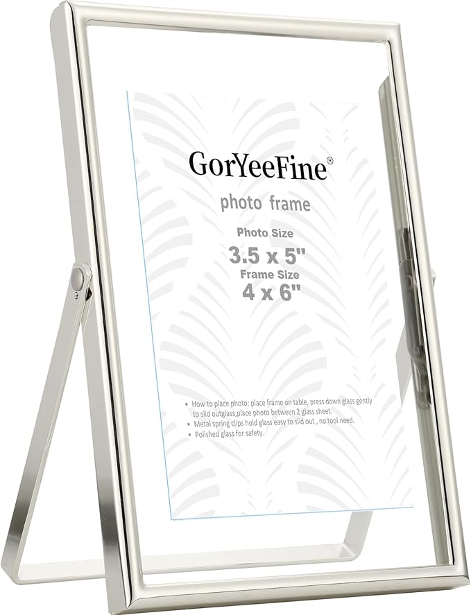 Silver 4x6 Floating Picture Frame for Photo(2x3'',3.5x5''),Adjustable Tabletop/Shelf,Floating Picture Frames 2x3'',Classy Metal Gift Frames for Wedding,Thanksgiving,Christmas