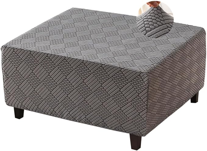 Square Ottoman Cover Large Stretch Storage Ottoman Bench Covers Slipcovers Cube Jacquard Covers for Square Ottomans Coffee Table Footrest Stool Cover with Elastic Bottom L Dark Gray