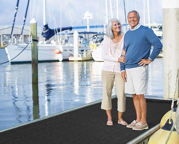 House, Home and More Indoor Outdoor Double-Ribbed Carpet Runner with Skid-Resistant Rubber Backing - Smokey Black - 4 Feet x 50 Feet
