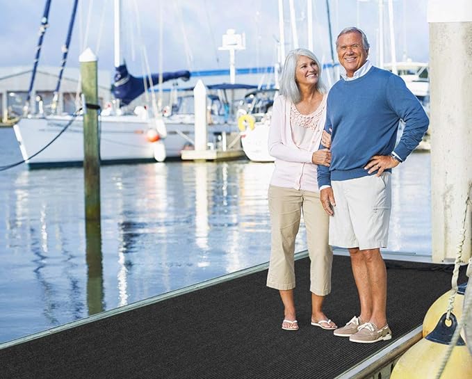 House, Home and More Indoor Outdoor Double-Ribbed Carpet Runner with Skid-Resistant Rubber Backing - Smokey Black - 3 Feet x 25 Feet