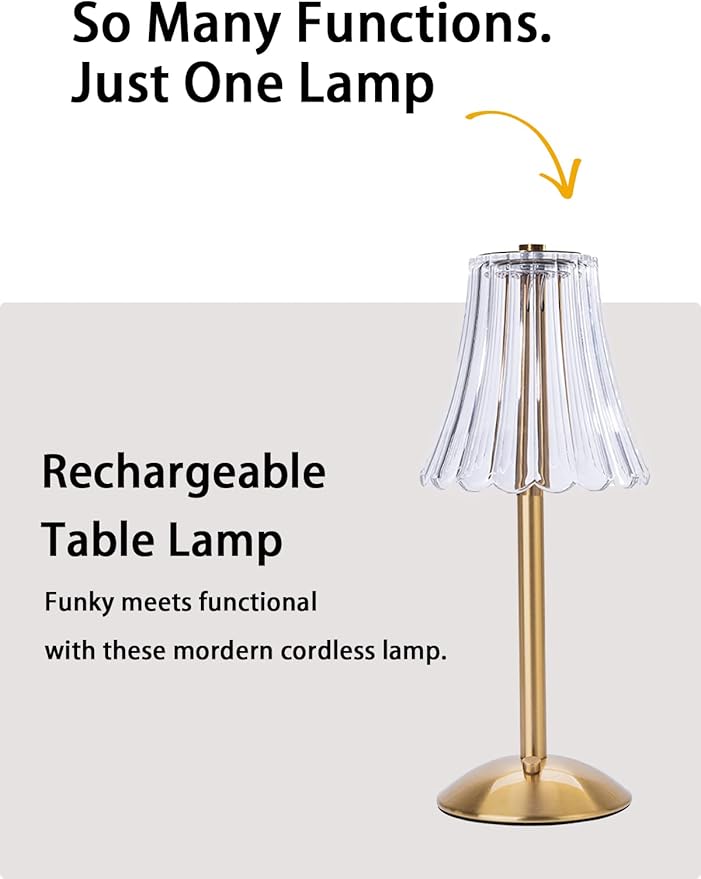 Cordless Table Lamps for Home,Table,Dining Room, Gold Rechargeable Lamps, USB Charge 12'' Tall LED Brass Portable Outdoor Indoor Table Lamp with Built-in Dimmer