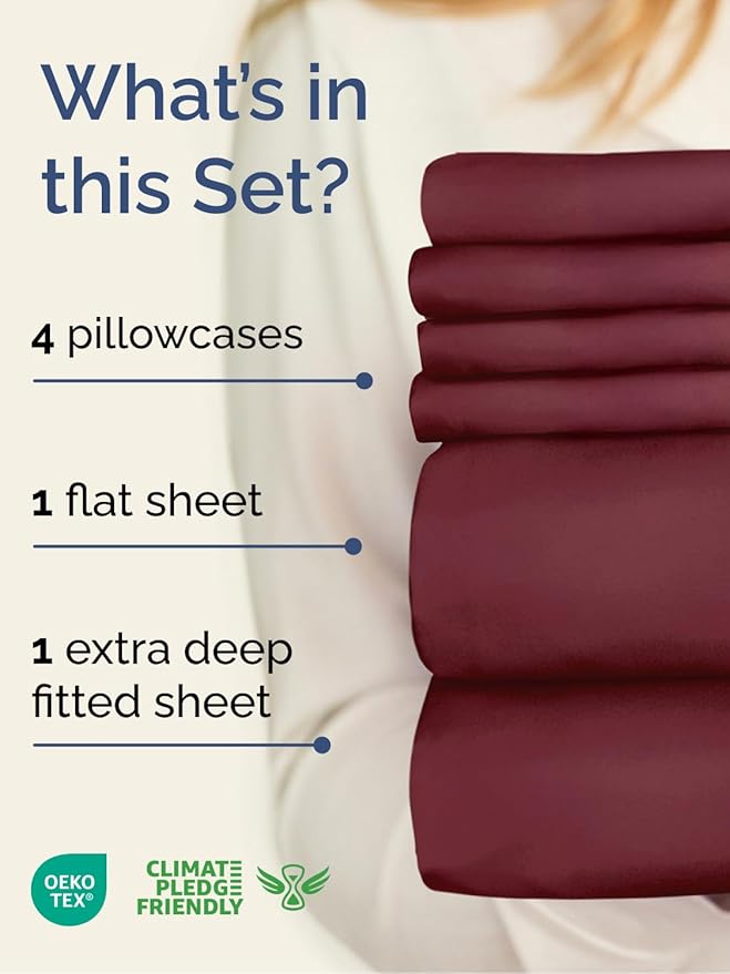 Extra Deep Cal King Sheet Set - 6 Piece Breathable and Cooling Sheets - Hotel Luxury Bed Sheets Set - Easy Fit - Soft, Wrinkle Free and Comfy Sheets Set - Burgundy Sheet Set with Extra Deep Pockets