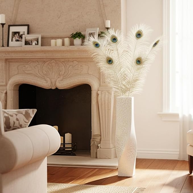 Tall Vases On Floor, 23.62" Twisted Geometric Flower Vase for Home, Living Room, Flower Centerpieces, Shelf, Table, Decor, White Crackle Vase