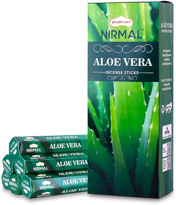 Shubhkart Nirmal Aloe Vera Incense Sticks, Pack of 6 (120 Sticks). Fresh, Clean & Soothing Scent. Perfect for Stress Relief, Relaxation, Yoga & Refreshing Home Fragrance