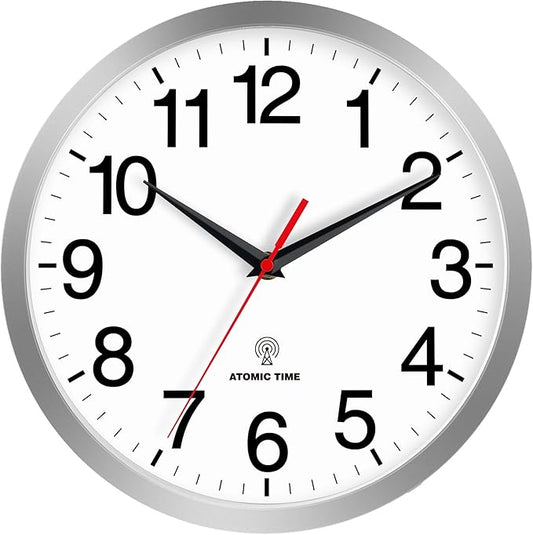 Atomic Wall Clock Modern 10 Inch Battery Operated Analog Clock Decorative for Bedroom Kitchen Bathroom Office Home Living Room (Silver)