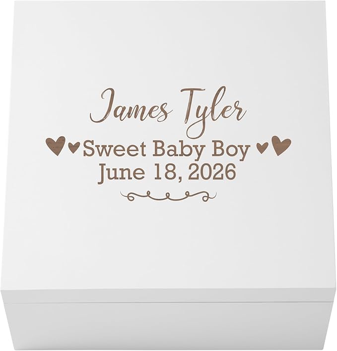 Let's Make Memories Personalized Keepsake Box for Newborn - Memento Storage - Memories Box - Baby Shower - Nursery Decor - 6" Hx12 Sq - Baby Love