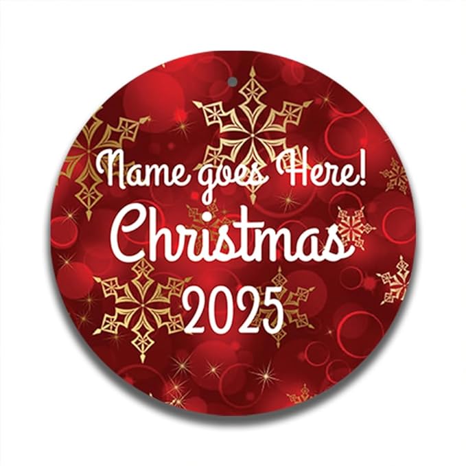 Personalized Christmas Ornament 2025 – Custom Name 4" Lightweight PVC Holiday Decoration – Double-Sided UV Printed Tree Keepsake – Gift for Kids, Families & Friends (Gold Snow Flakes)