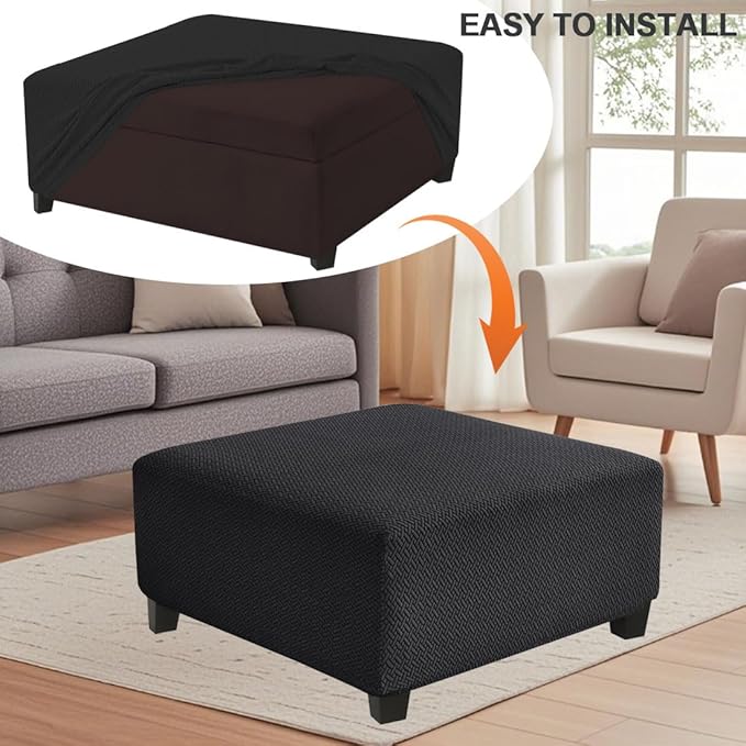 Levoberg Waterproof Square Ottoman Cover Large Square Folding Storage Ottoman Bench Slipcovers Footrest Stool Covers Oversized Ottoman Coffee Table Covers Cube with Elastic Bottom M Black