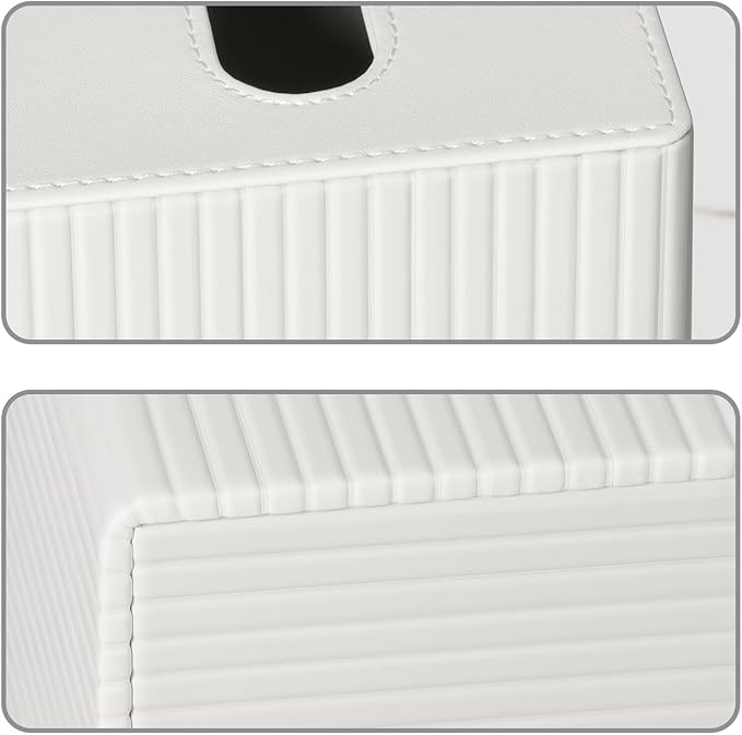 PU Leather Tissue Box Cover Square Tissue Box Holder with Magnetic Closure (Ivory Stripe)