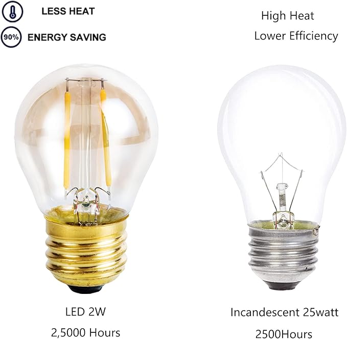 Vintage Amber Light Bulbs 25 watt Equivalent Dimmable E26 LED Bulb 2500K Warm Light, 2W LED Globe Edison Decorative Light Bulb, 6 Pack